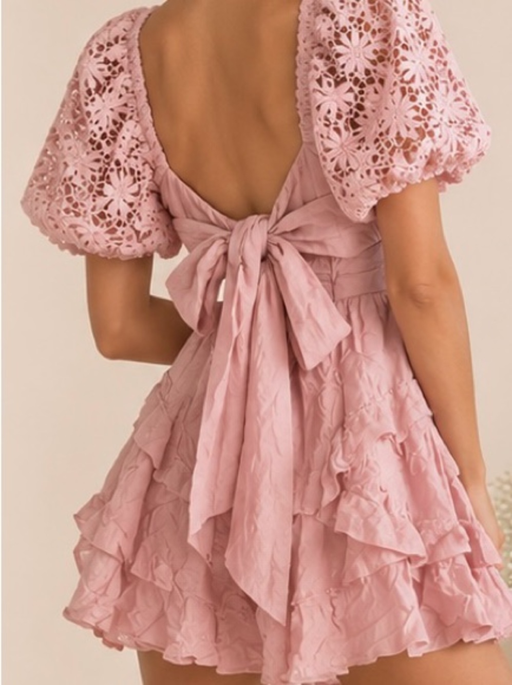 NWT Selfie Leslie Pink Lace Sleeve Ruffle Mini Dress Size XL